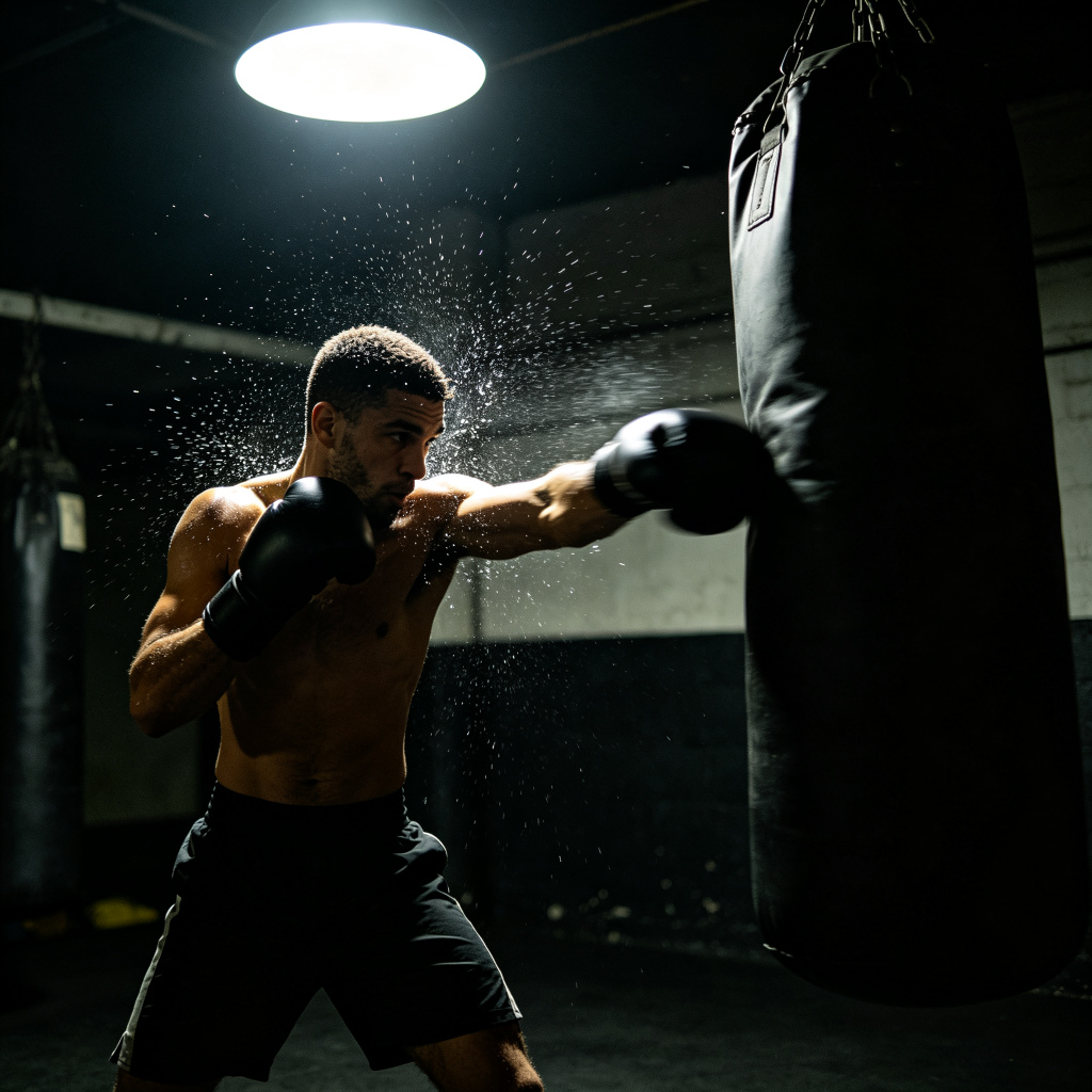Boxer hitting heavy bag