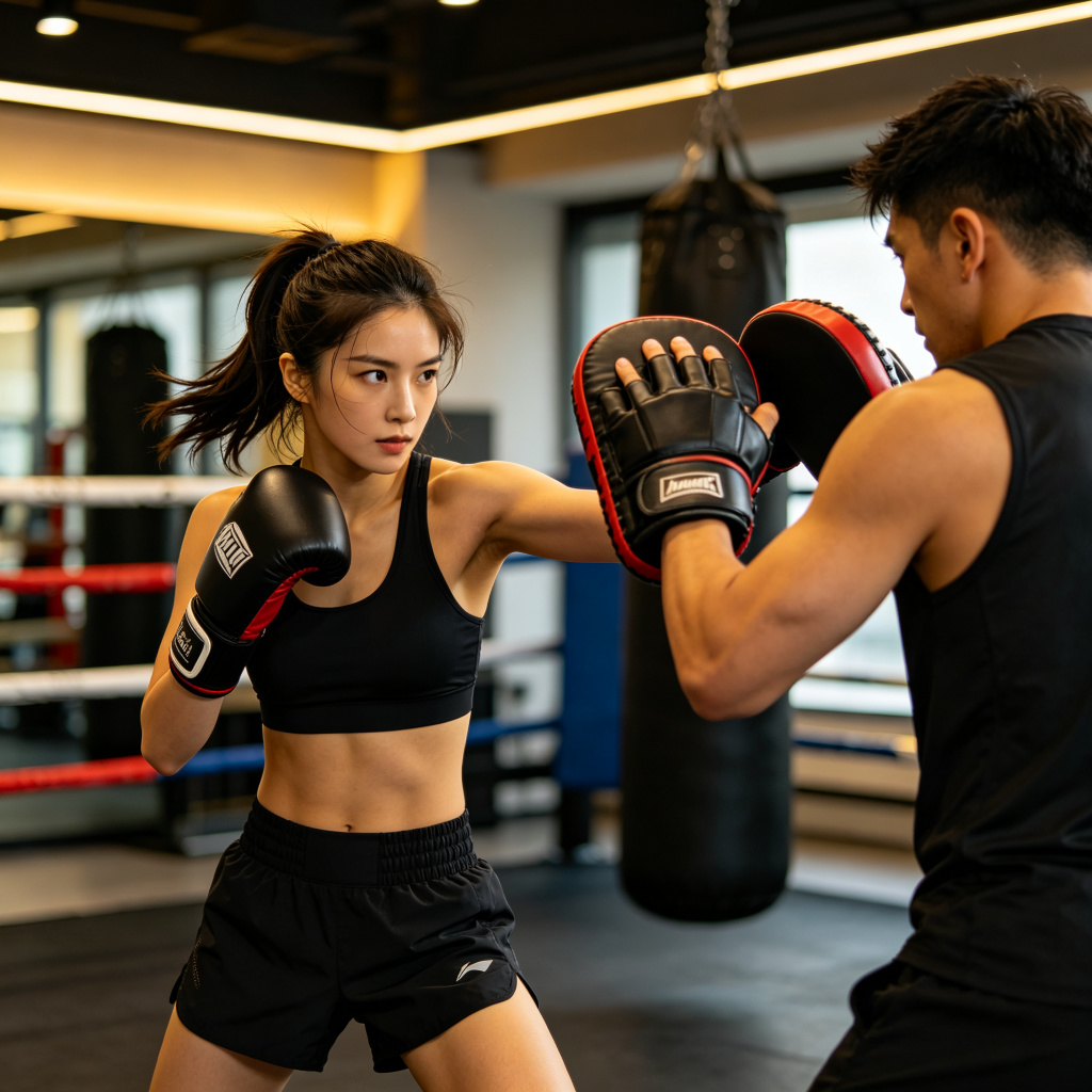 Female athlete training with coach